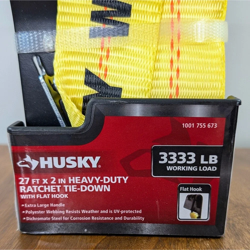 Husky 27 ft x 2 in Heavy Duty Ratchet Tie-Down Flat Hook 3333 lb WLL 1001755673